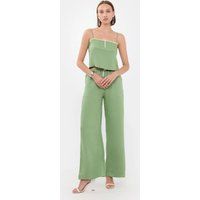 Gestreiftes Cropped-Camisole mit Spitzenbesatz