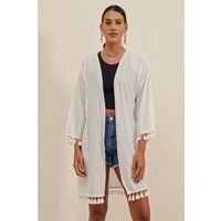 Midi-Strand-Kimono mit Quasten