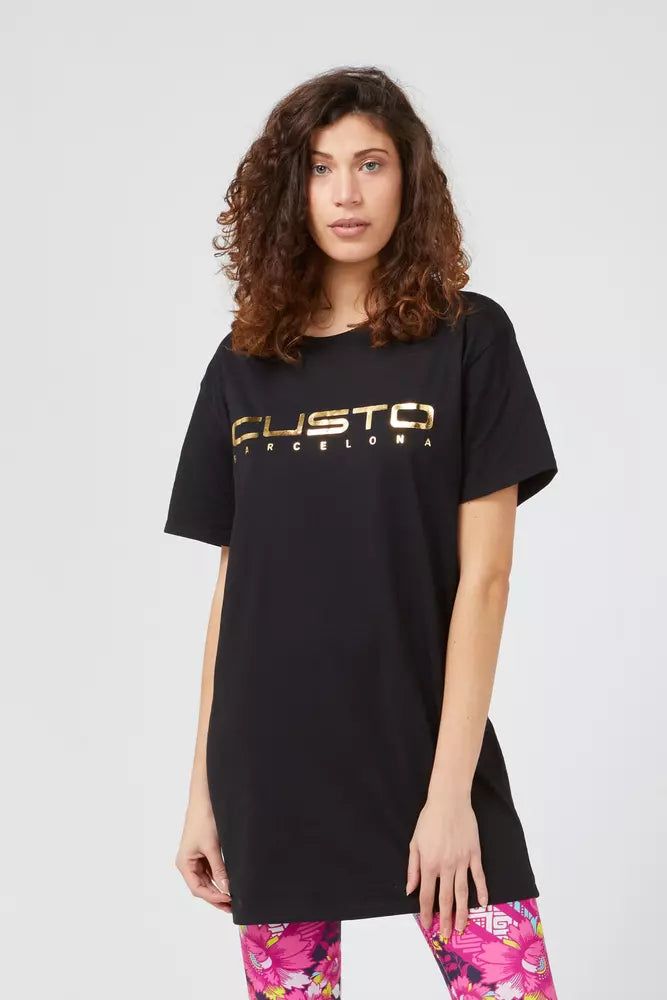 Lockeres T-Shirt-Kleid mit Metallic-Logo