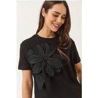 Baumwoll-T-Shirt mit Blüten-Applikation