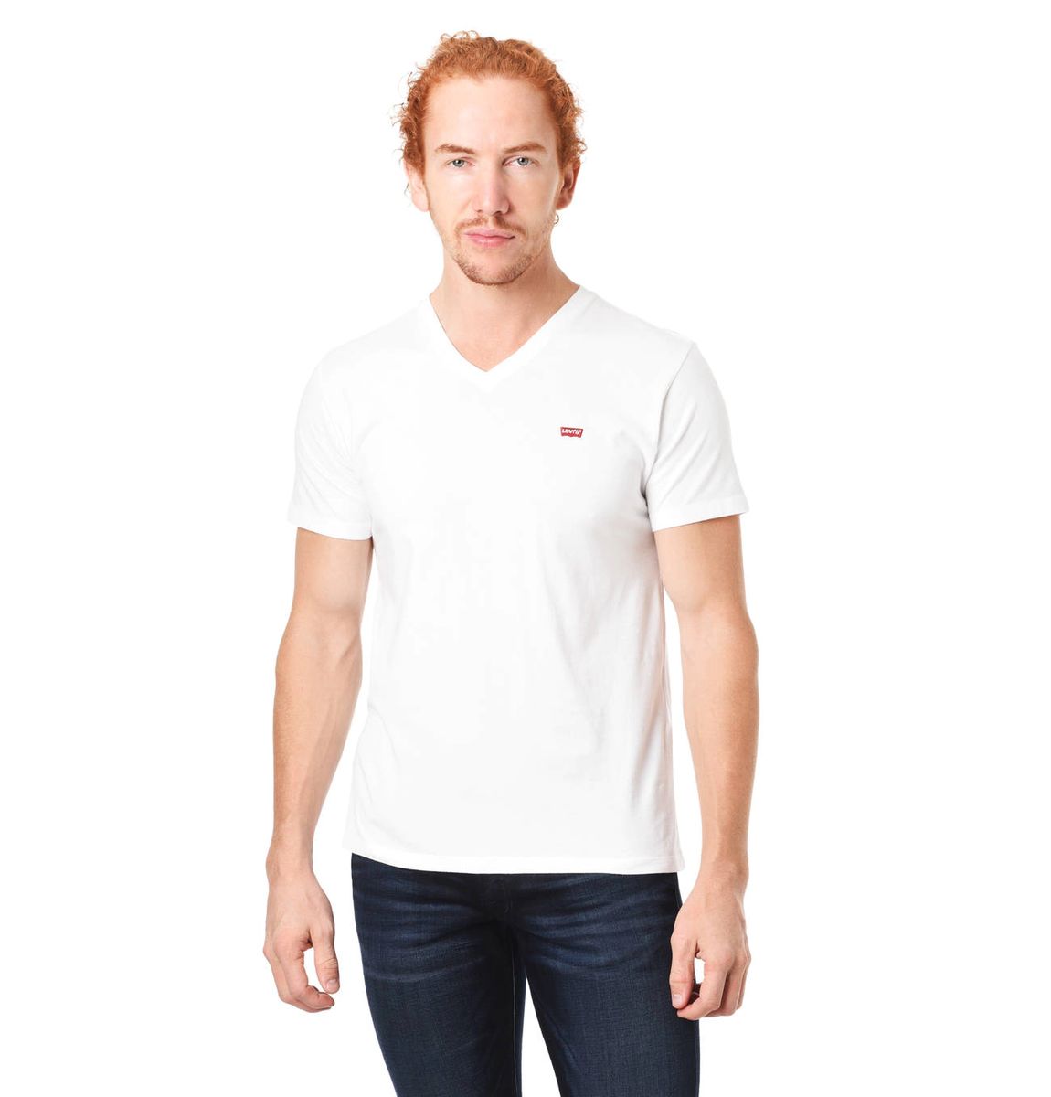 Levi's® T-Shirt, V-Ausschnitt, Label-Stickerei, für Herren, weiß, M