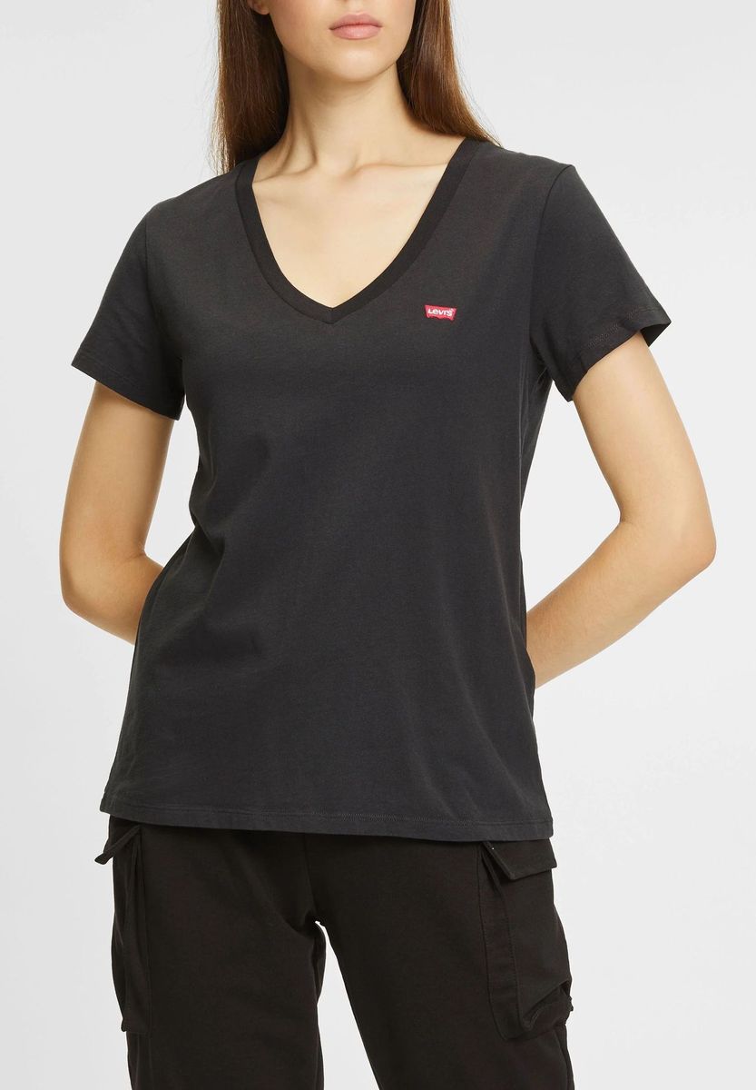 Basic V-Ausschnitt Baumwoll T-Shirt