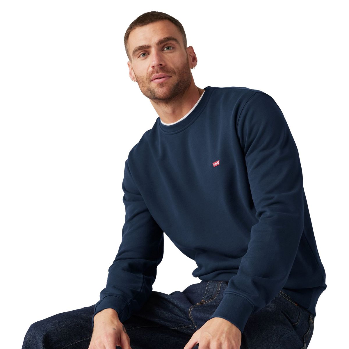 Klassisches marineblaues Baumwoll-Rundhals-Sweatshirt