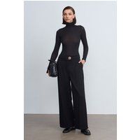 Hochtaillierte Crepe-Hose mit weitem Bein
