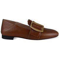 Bernsteinfarbene Leder-Slipper mit Schnalle