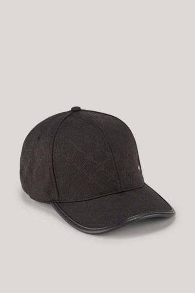 Bogner Favio Schwarze Baseballkappe mit Cornflower-Muster und Lederbesatz