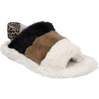 Dreifarbige Kunstfell-Slingback-Hausschuhe