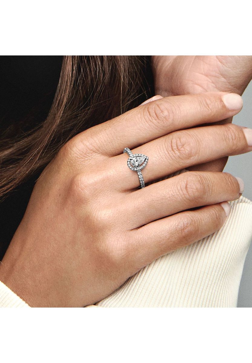 Sterling Silber Birnenförmiger Halo Ring