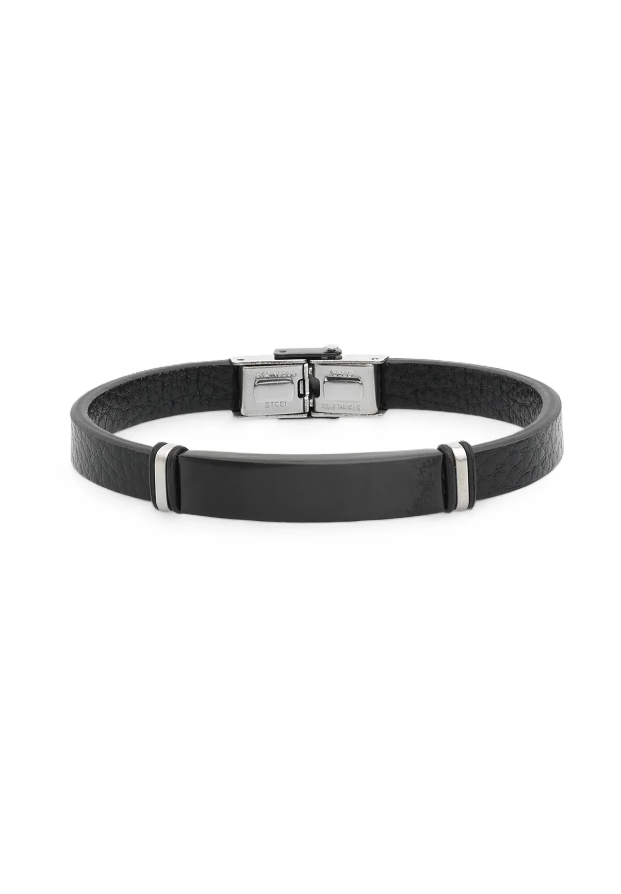 Schlichtes Leder- und Edelstahl-ID-Armband