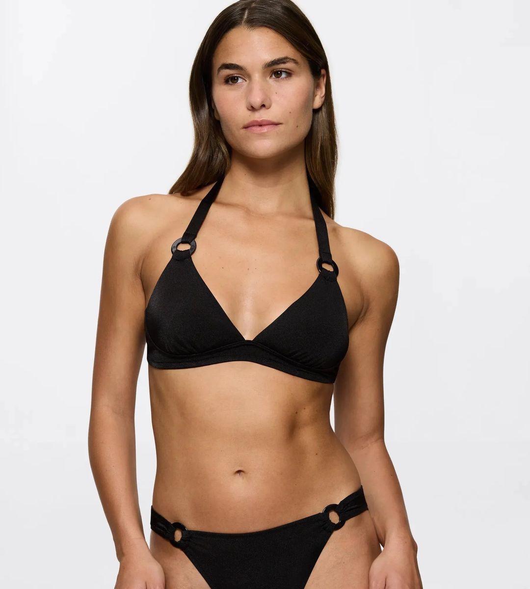 Neckholder-Bikini-Oberteil mit Zierringen