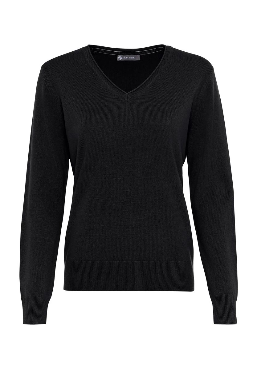 Klassischer Seide-Kaschmir-Pullover mit V-Ausschnitt