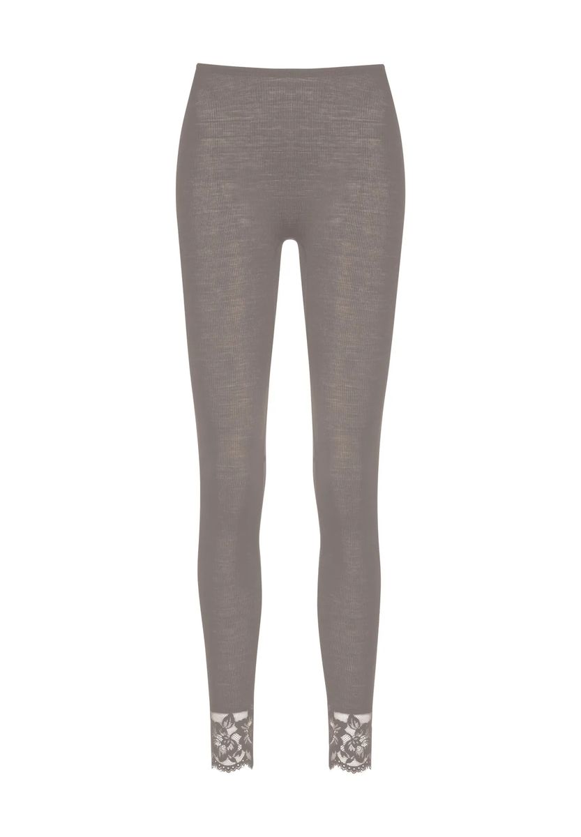 Gerippte Wolle-Seide-Leggings mit Spitze