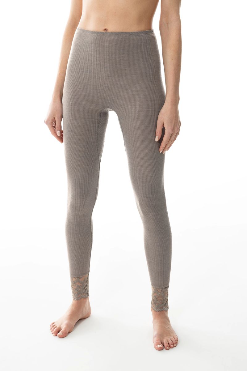 Gerippte Wolle-Seide-Leggings mit Spitze