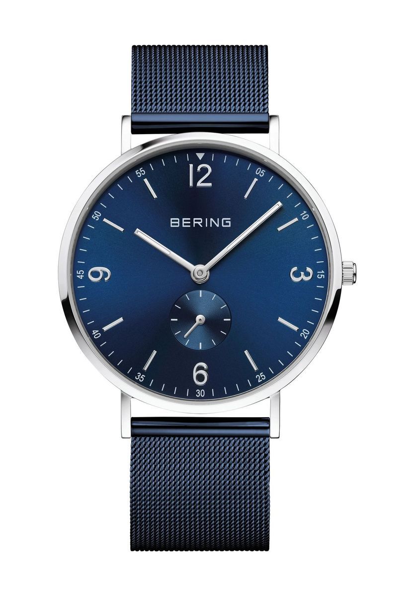 Herren Klassische Blaue Zifferblatt Mesh Uhr