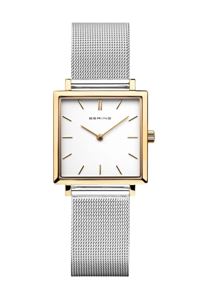 Elegante quadratische goldfarbene Mesh-Uhr