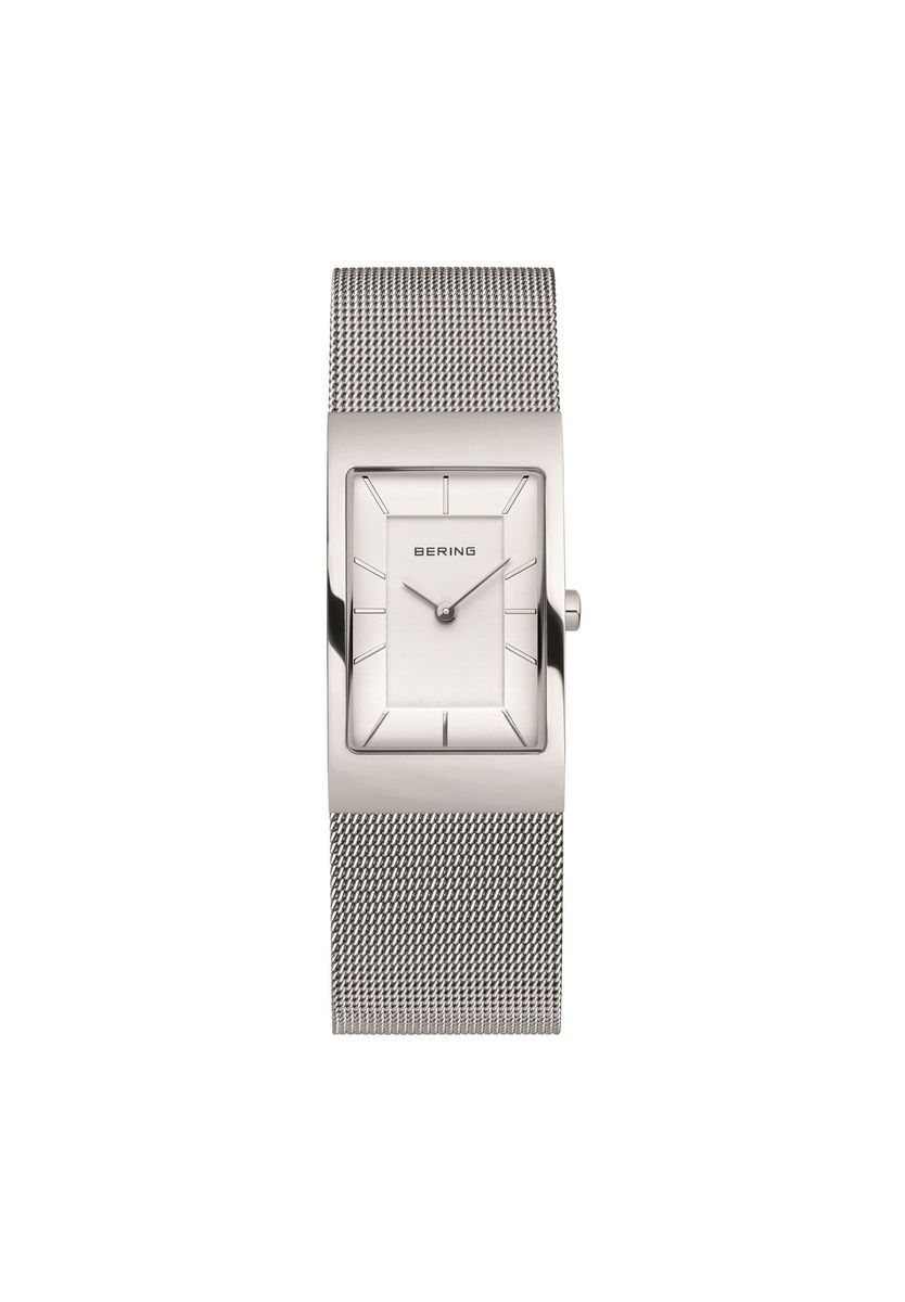 Minimalistische Rechteckige Silberne Mesh-Uhr