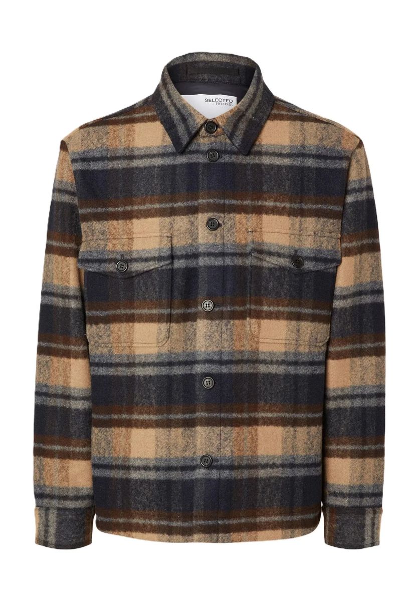 Kariertes Overshirt mit Wollanteil