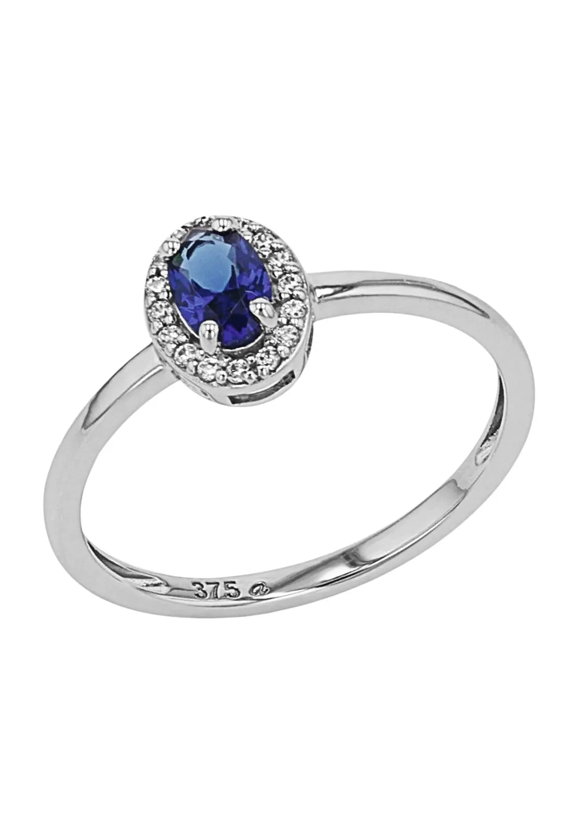 Halo-Ring mit ovalem blauem Stein