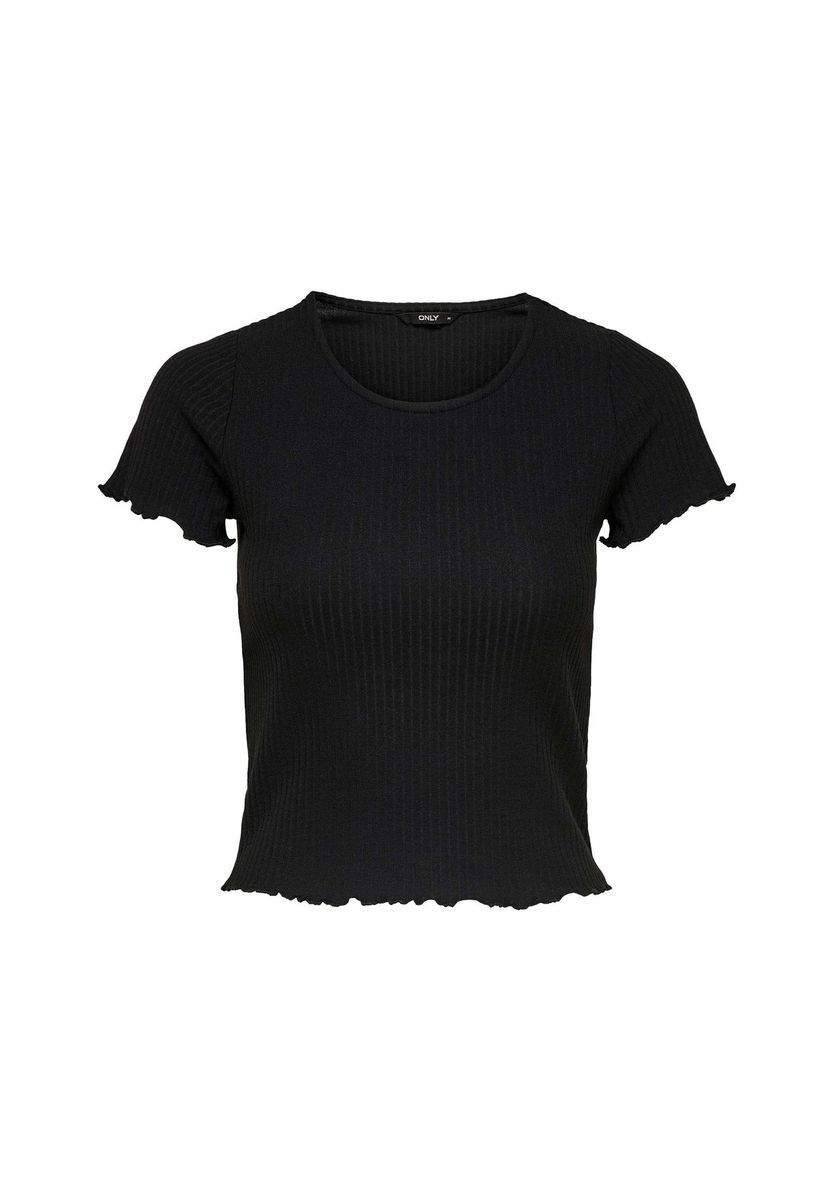 ONLY® Damen T-Shirt - ONLEMMA SHORT TOP, Rundhals, Cropped, gerippt, einfarbig, schwarz, M