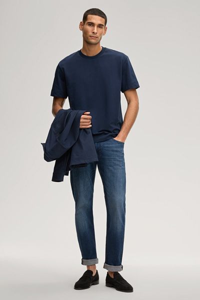 JOOP! Achilleas marineblaues Basic T-Shirt Rundhalsausschnitt