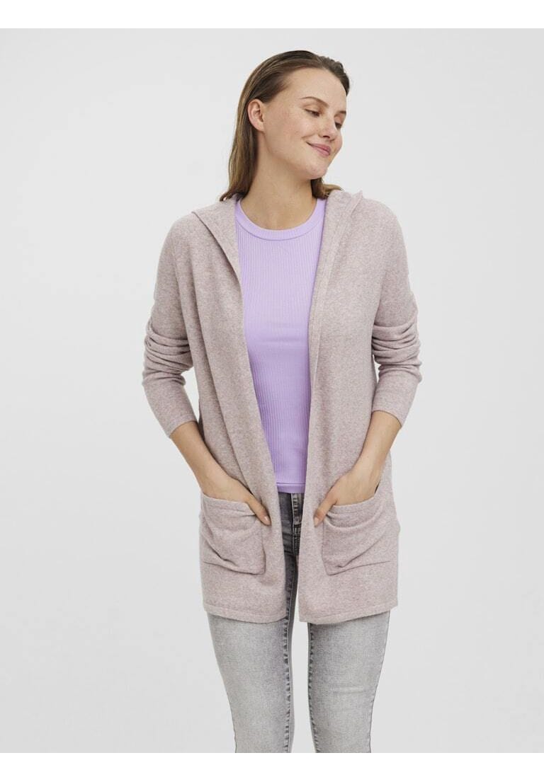 Lässige Strickjacke mit Kapuze und offener Vorderseite