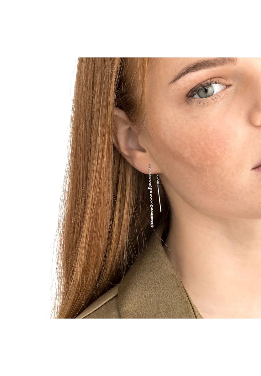 Elegante Silberne Beaded Durchzieher Ohrringe