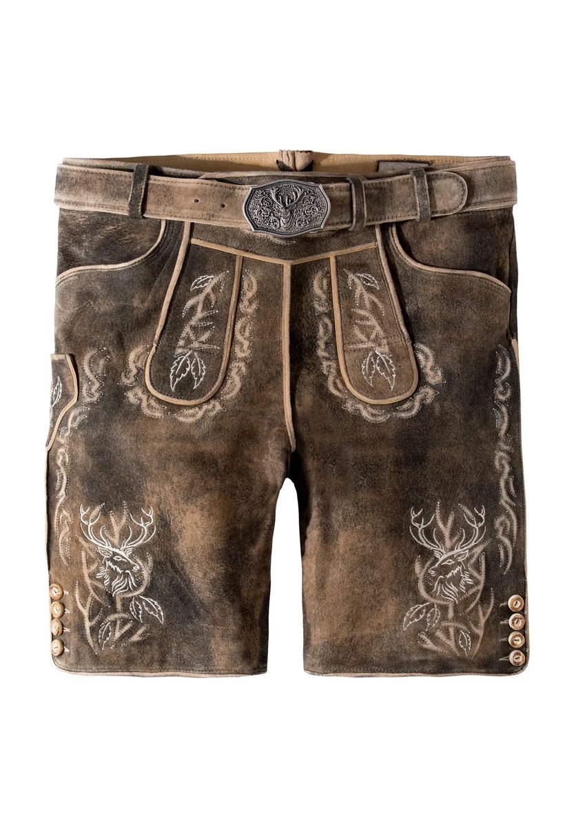 Bestickte Wildlederhose mit Gürtel