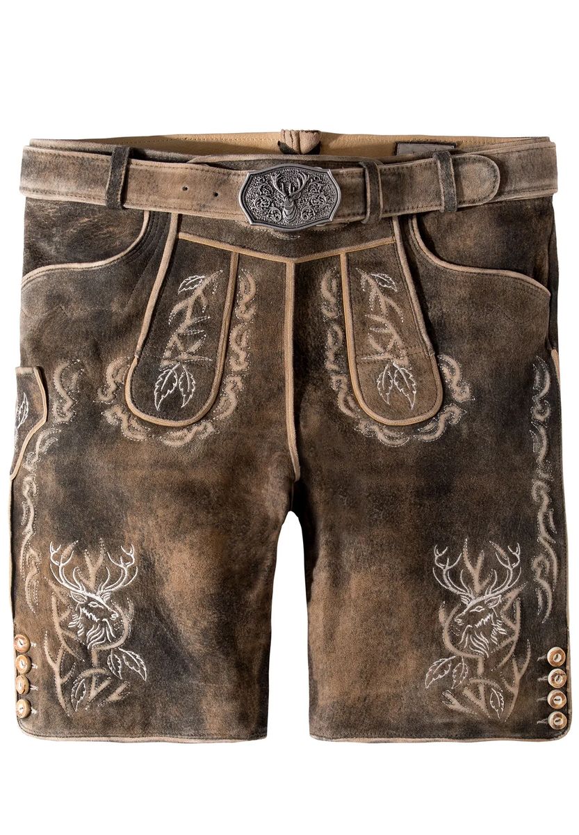 Bestickte Wildlederhose mit Gürtel