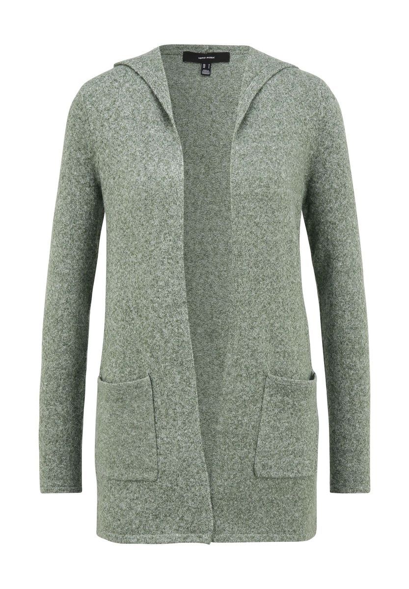 Strickjacke mit Kapuze, offener Vorderseite und Taschen