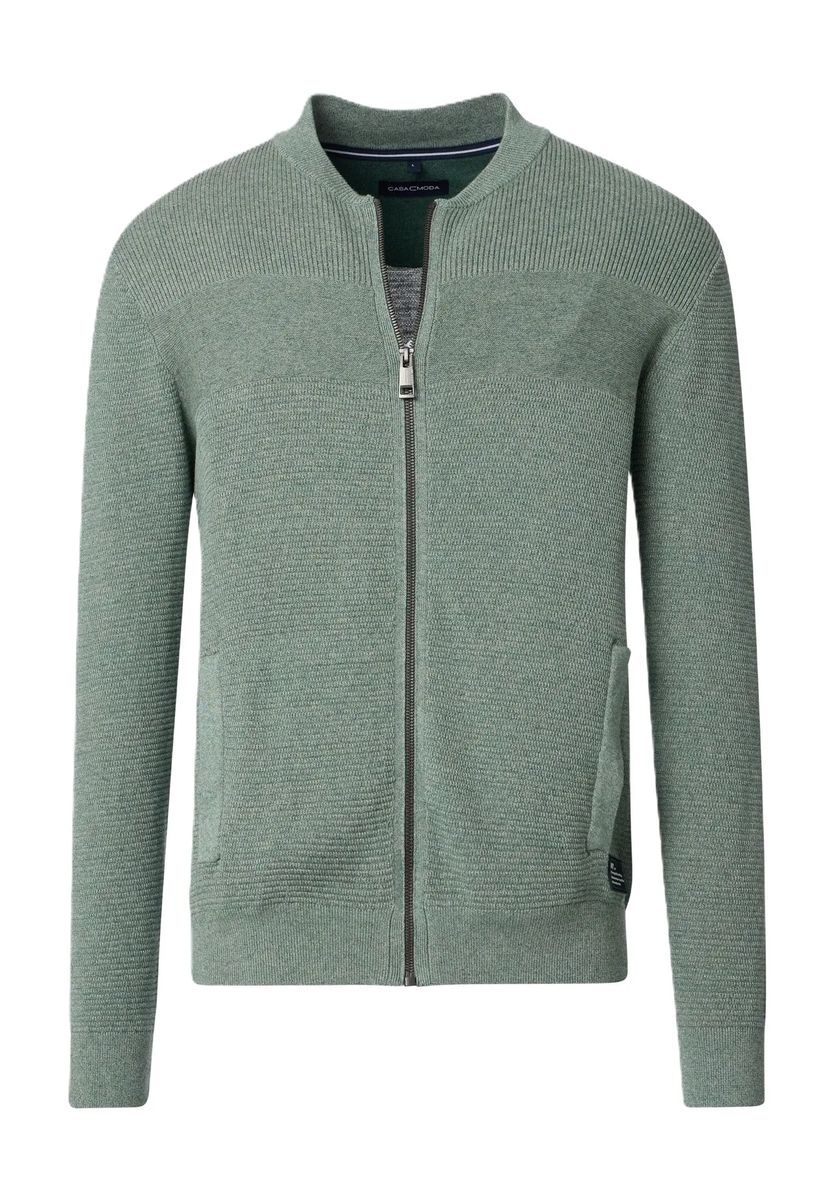 Strukturierte Zip-Strickjacke mit Stehkragen