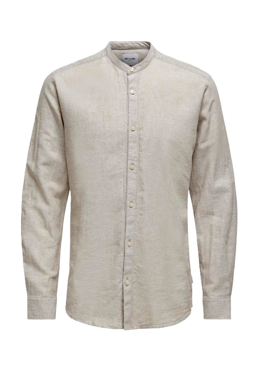 Hellbeiges Slim-Fit Leinenmischhemd