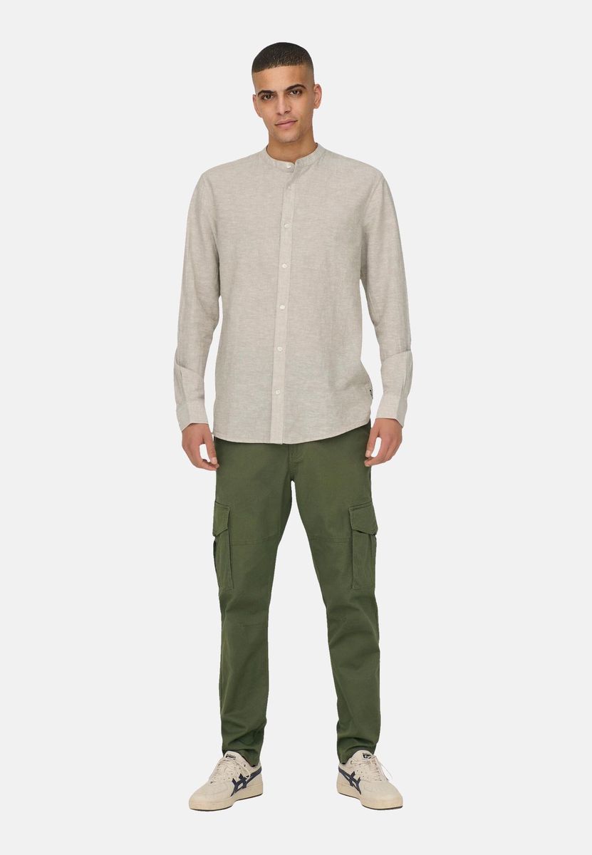 Hellbeiges Slim-Fit Leinenmischhemd