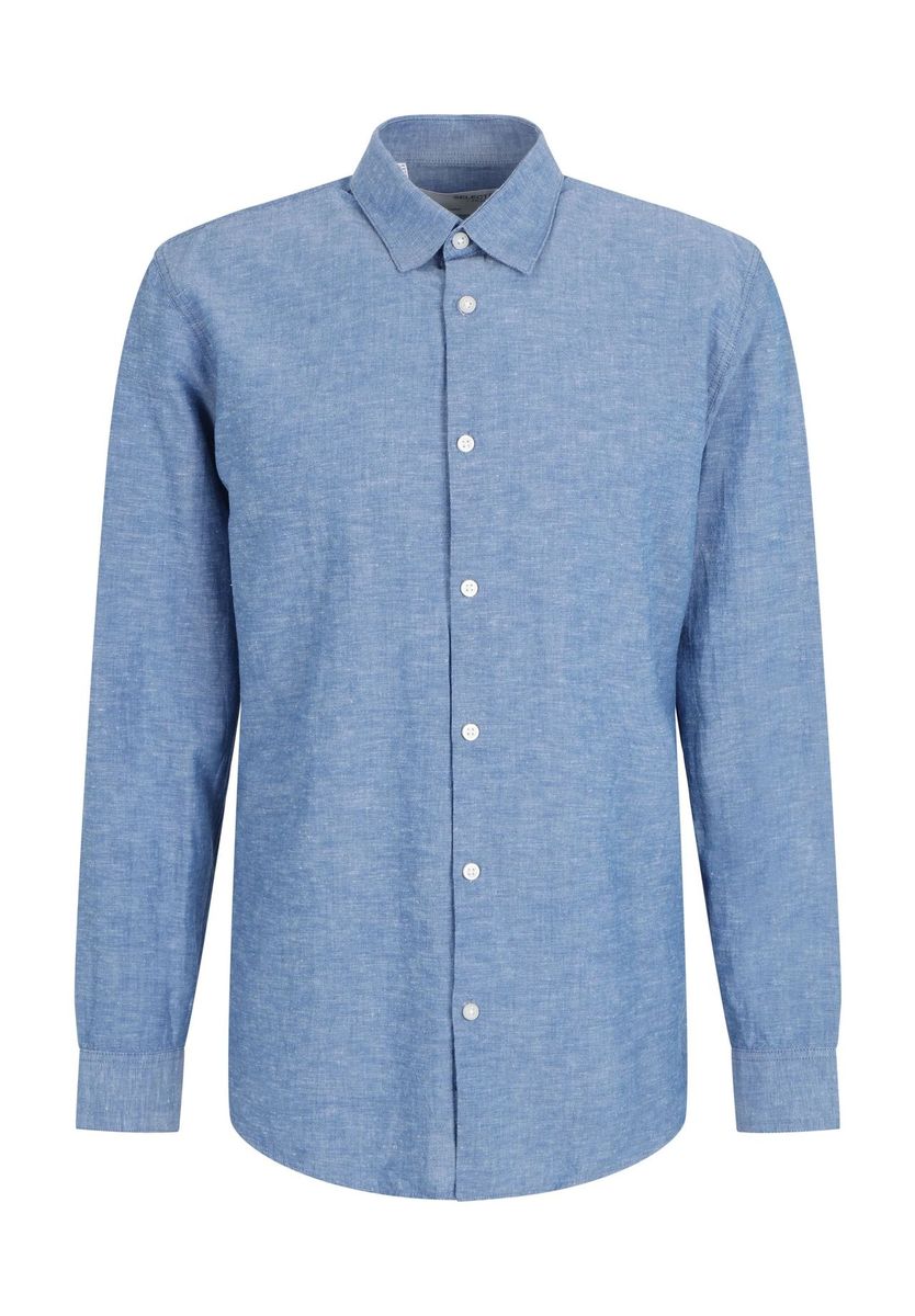 Herren Langarm Leinenmischhemd