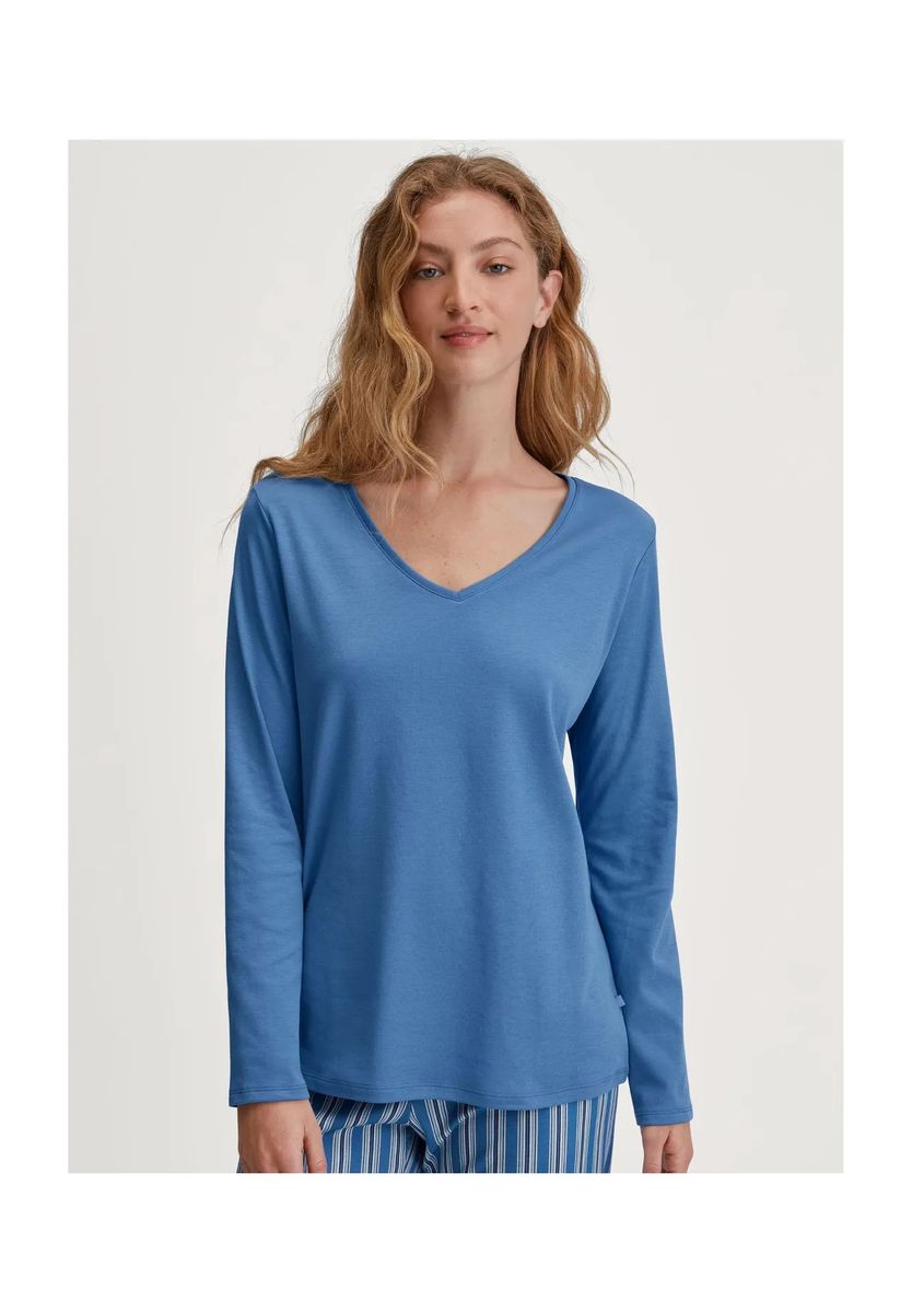 Klassisches Baumwoll-Loungewear-Top mit V-Ausschnitt