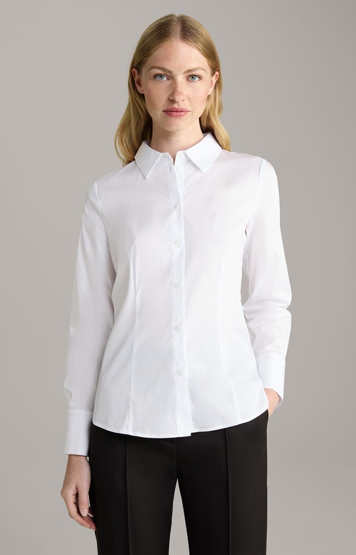 JOOP! Beate Weiße Baumwollmischung Figurbetonte Langarmbluse