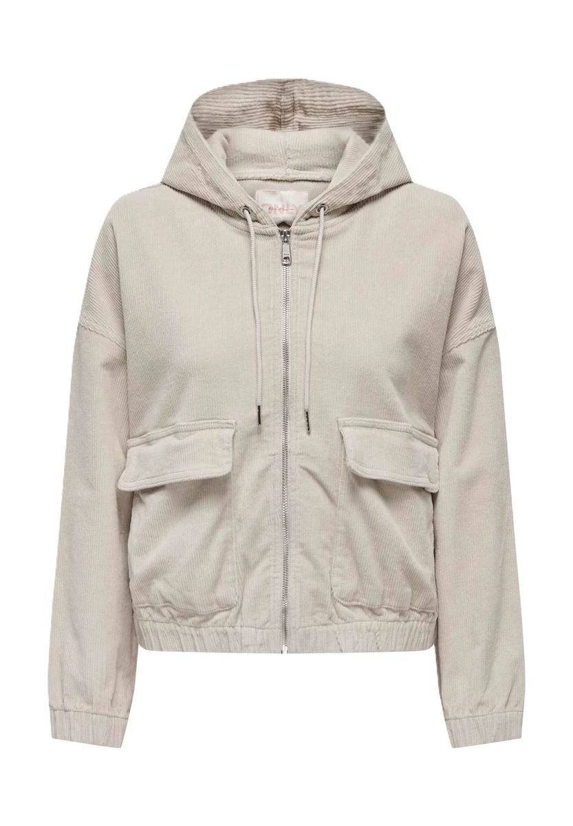 Cordjacke mit Kapuze und aufgesetzten Taschen