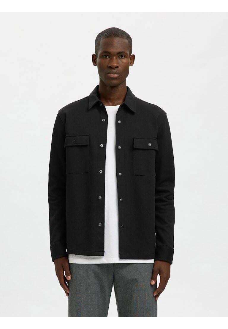 Schwarzes Herren Overshirt mit Knöpfen aus Bio-Baumwolle