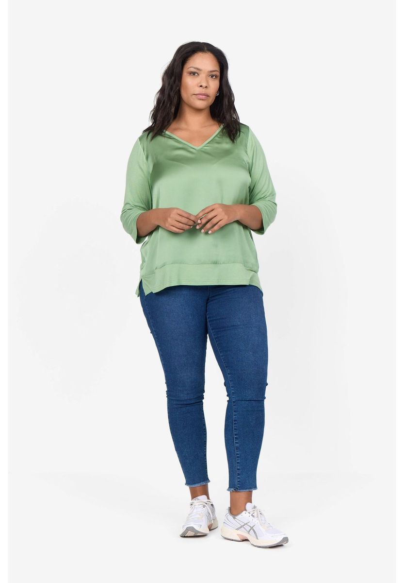 Elegante V-Ausschnitt Bluse mit 3/4-Ärmeln