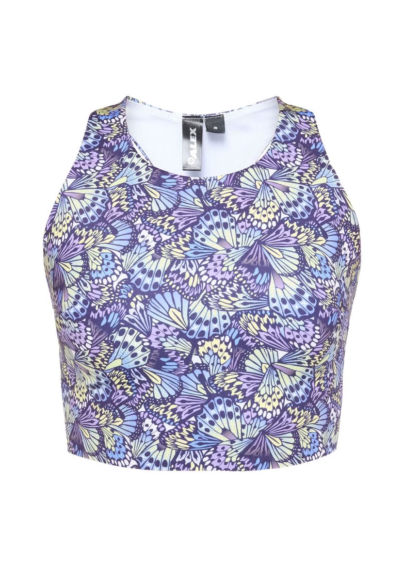 Athletisches Crop-Top mit Schmetterlingsflügel-Print