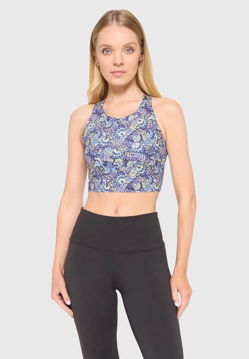 Athletisches Crop-Top mit Schmetterlingsflügel-Print