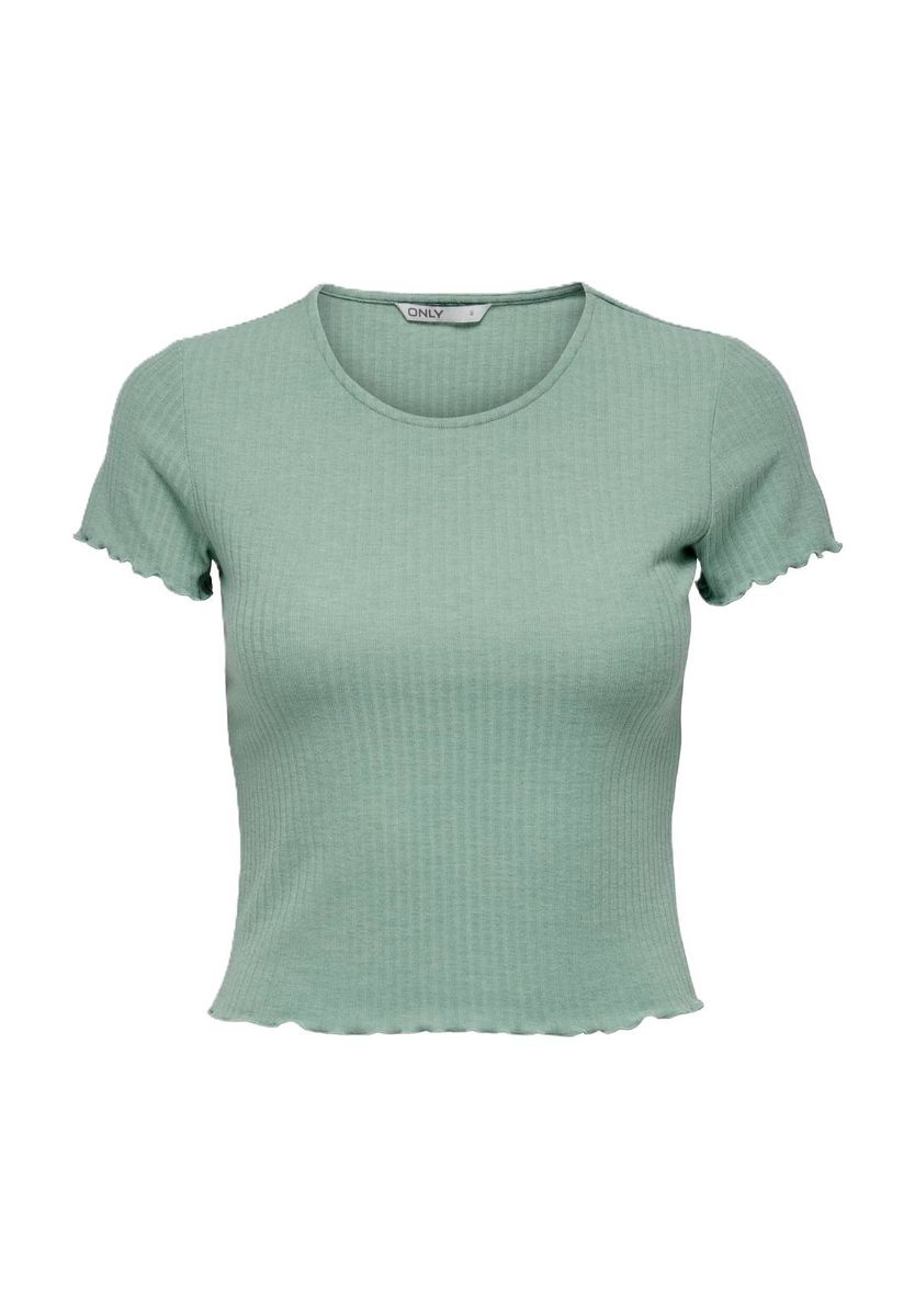 ONLY® T-Shirt, Wellsaumkante, Cropped Fit, für Damen, grün, L