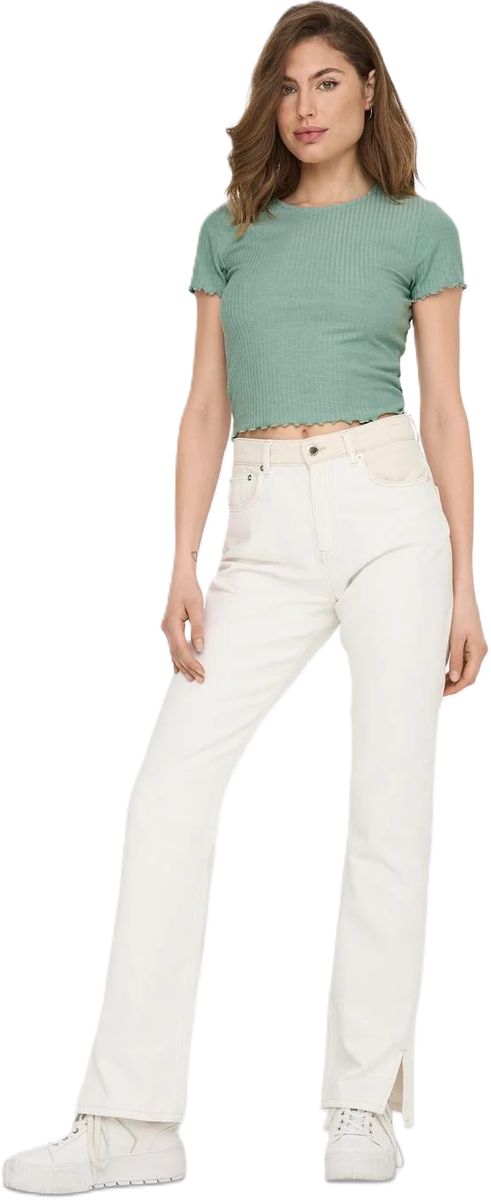 ONLY® T-Shirt, Wellsaumkante, Cropped Fit, für Damen, grün, L