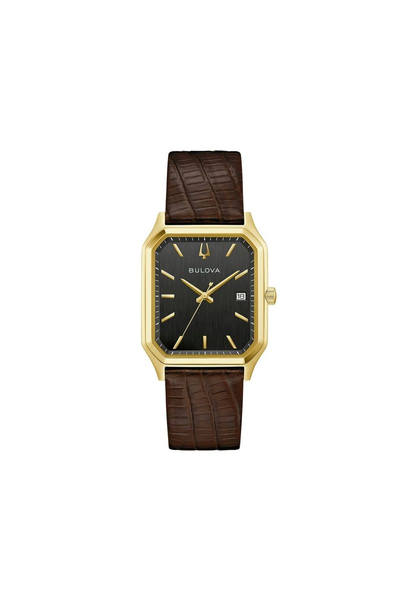 Elegante goldfarbene rechteckige Armbanduhr
