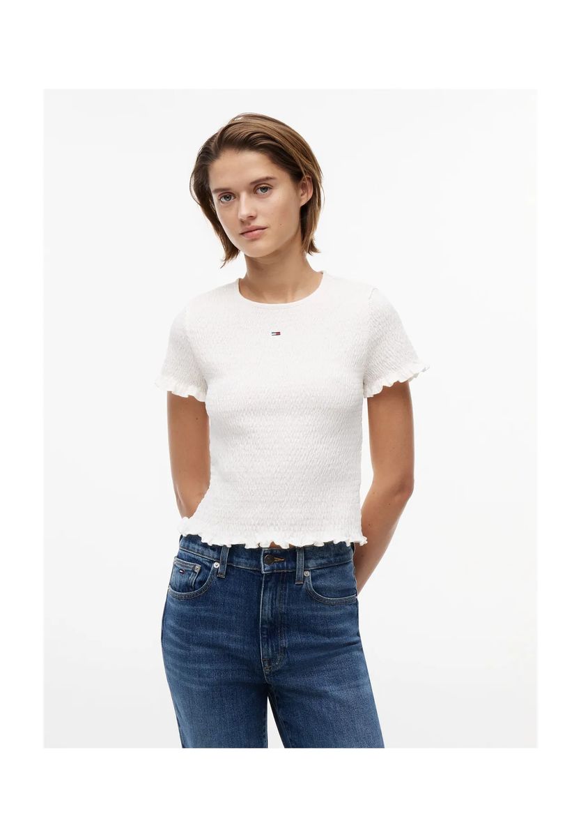 Gesmoktes T-Shirt mit Rollsaum