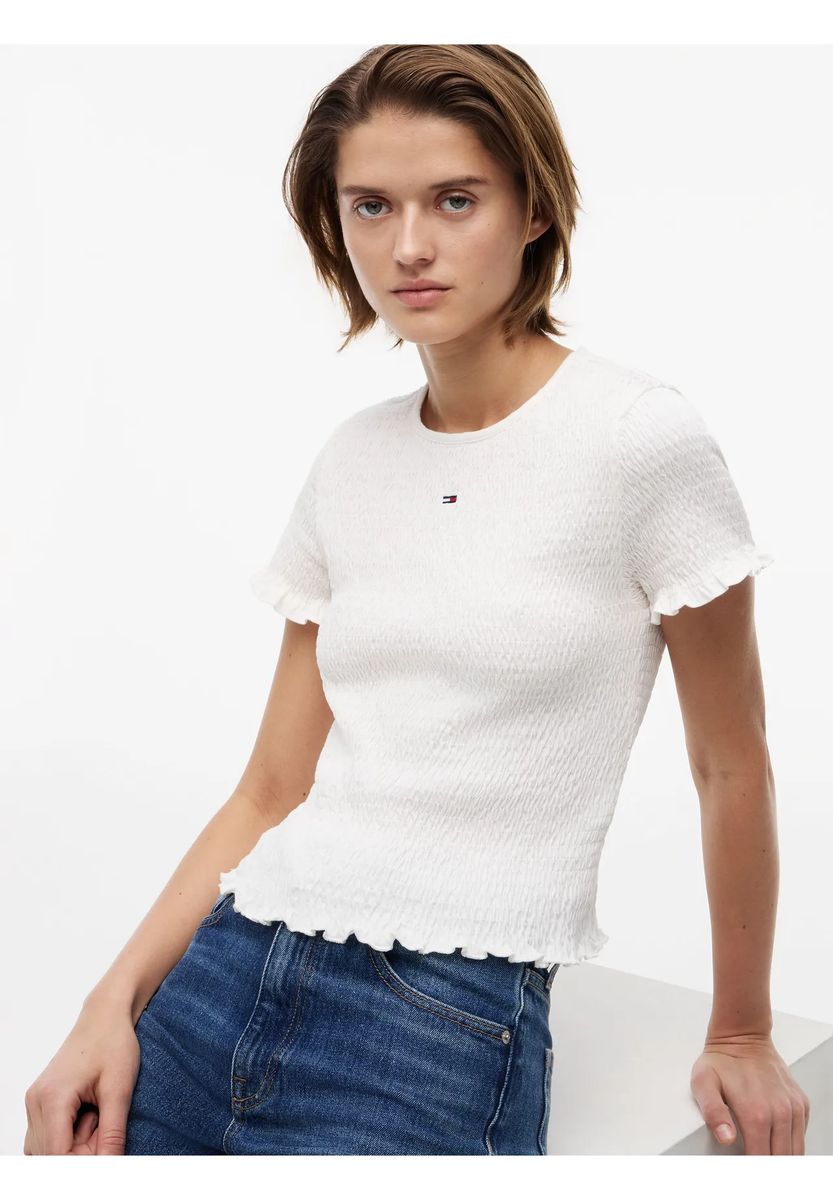 Gesmoktes T-Shirt mit Rollsaum