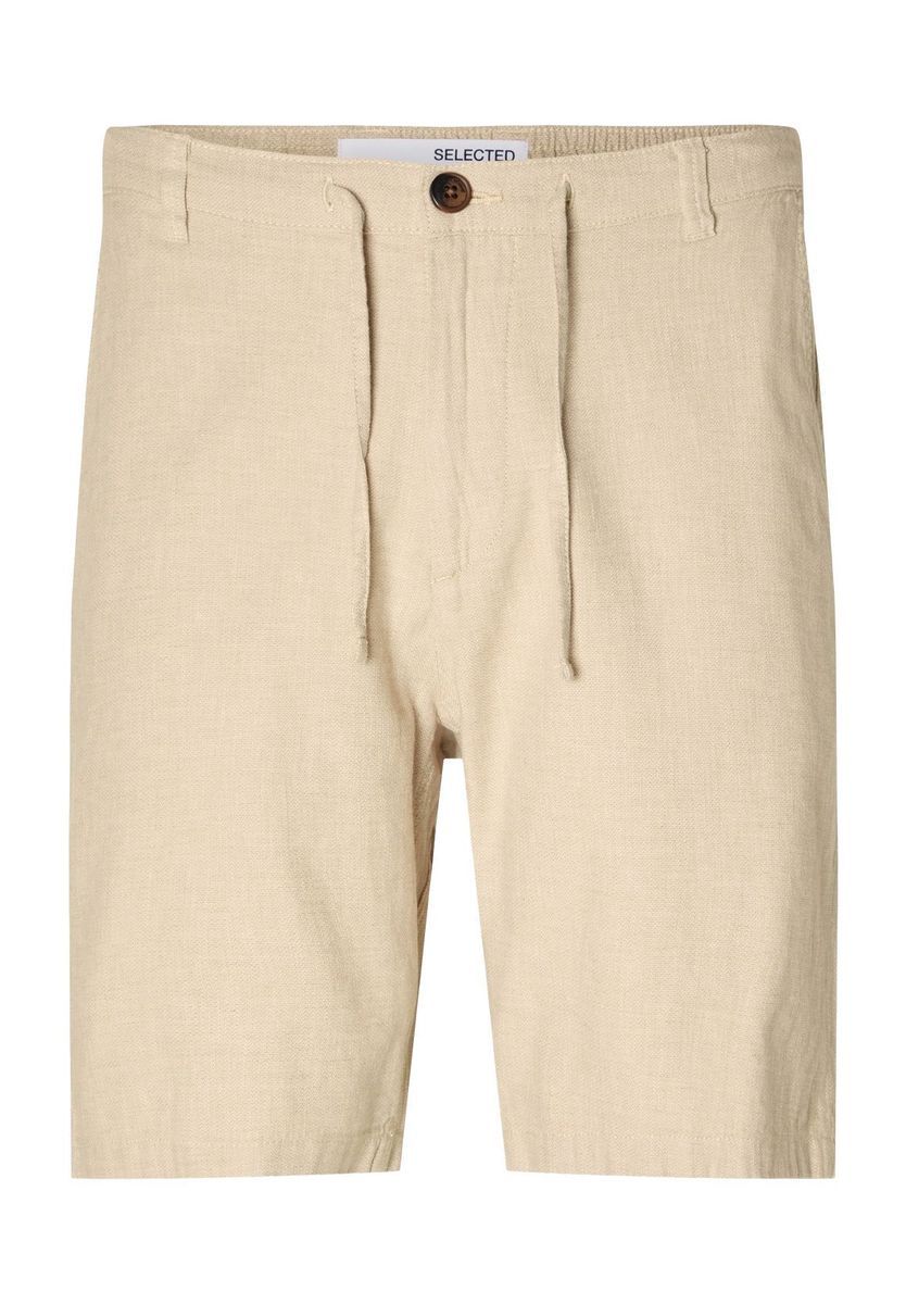 Herren Regular Fit Beige Leinen Shorts