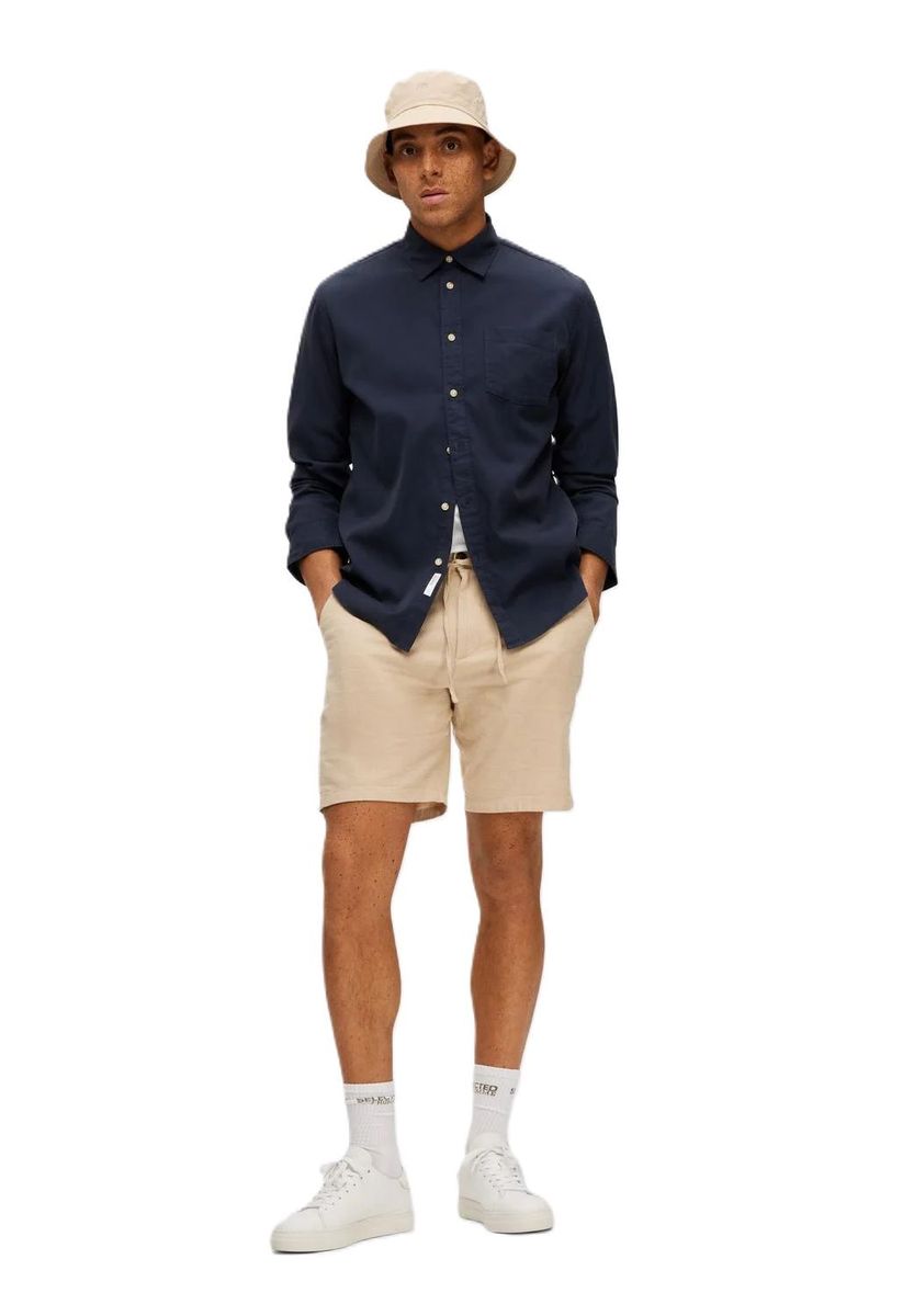 Herren Regular Fit Beige Leinen Shorts