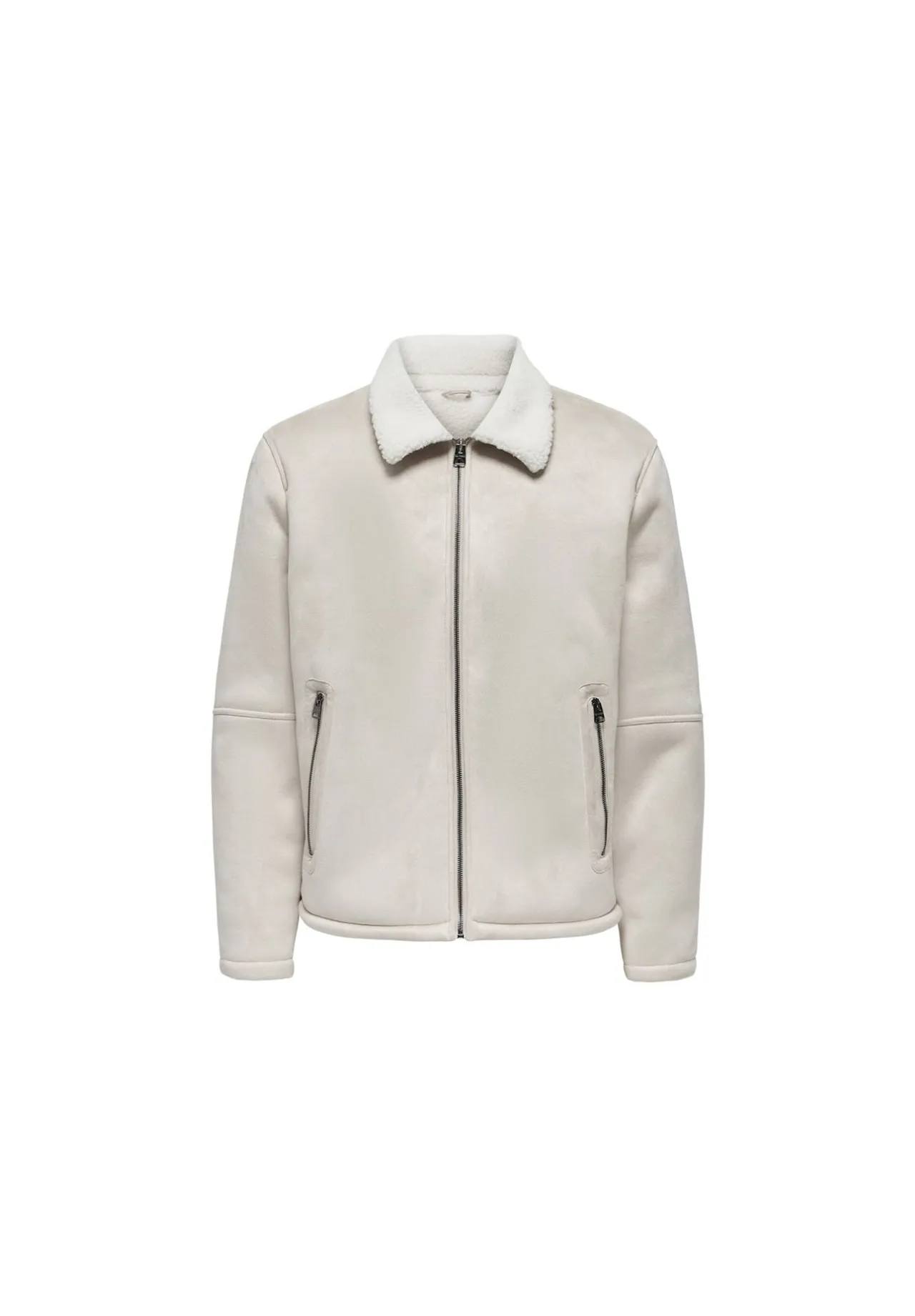Pilotenjacke aus Wildlederimitat mit Teddyfutter