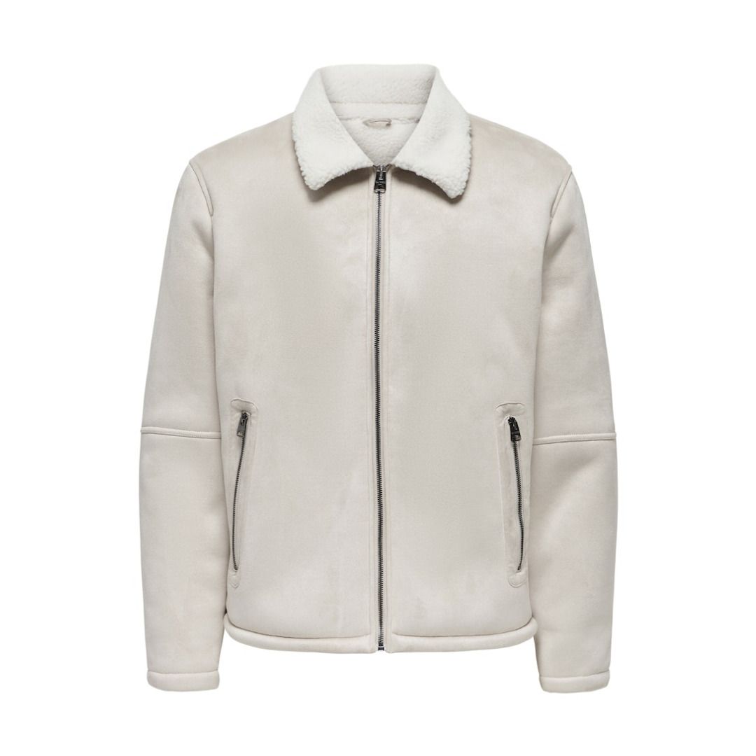 Pilotenjacke aus Wildlederimitat mit Teddyfutter