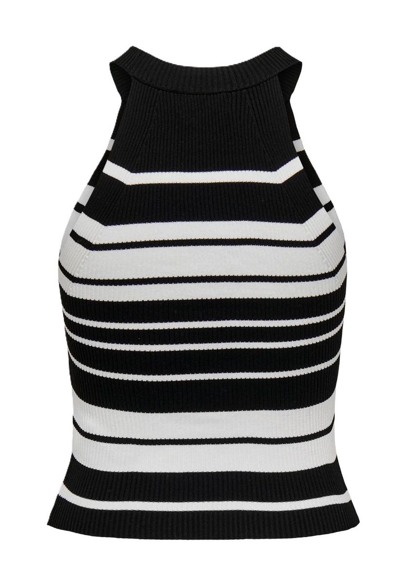 Gestreiftes, geripptes Strick-Neckholder-Top